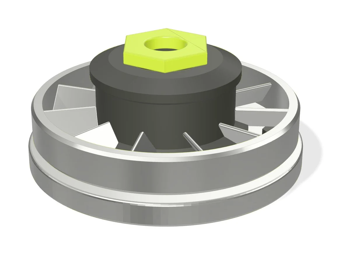 Un pezzo meccanico in 3D aperto in ShapePeek, con il dado evidenziato in giallo